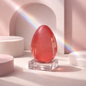 Glass Paperweight Egg Etched Nutcracker Soldier Design Pink Great Condition